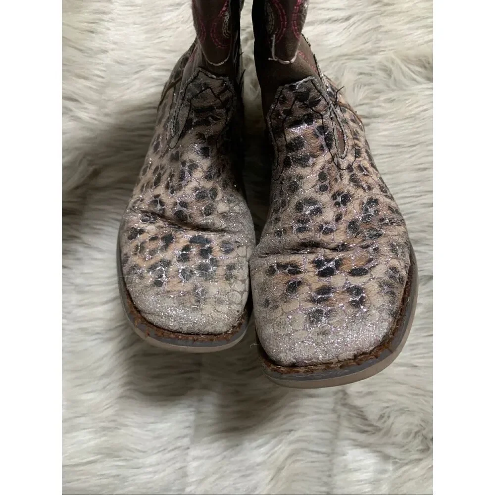 Roper Little Girls Leopard Pink Glitter Cowboy Boots Size 1